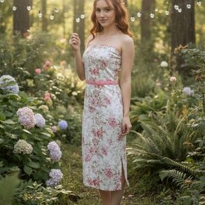 Y2K Studio Y Dress Size 7 Pink White Floral Cottagecore Fairy Feminine Garden